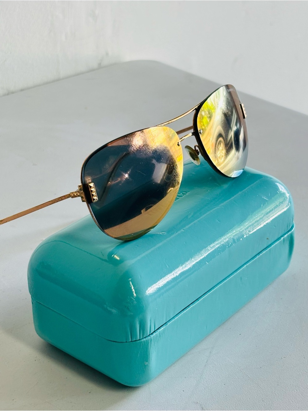 Tiffany & Co. Rose Gold Aviator Sunglasses with Mirrored Lenses